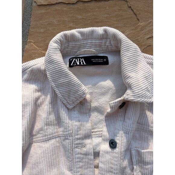 ZARA Oversized Corduroy Raw Hem Jacket Ribbed Pockets S Ivory #2351 - Picture 2 of 3